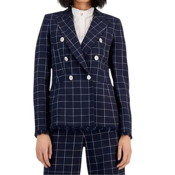 MARELLA by Max Mara Rivalsa Fringe Trimmed Basket Weave Blazer Size 12 - Picture 2 of 11